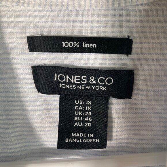 Womens Jones & Co Striped Linen Jacket White Blue 1X Linen Pockets - Picture 9 of 10